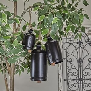 Deco 79 metal decorative cow bells tibetan inspired with jute hanging rope 10859h black  urban country home decor