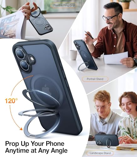 Image of Enflamo Polycarbonate Matte Back Cover Case Stand Magnatic for iPhone 16 Plus | Ultra Hybrid Camera Bump Protection (Black)