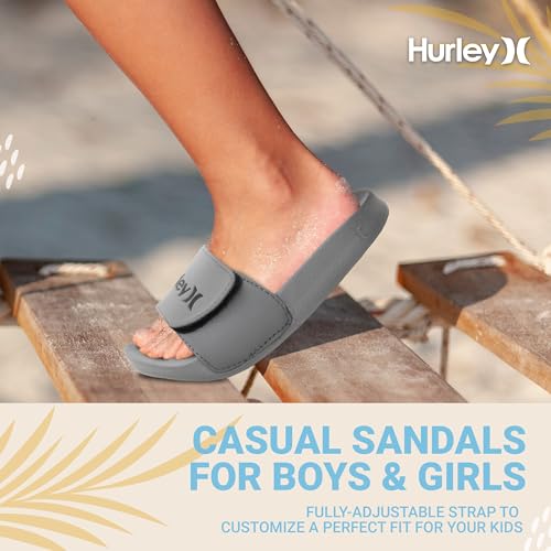 Image of Hurley Kids NAIA Slides Adjustable Strap Slip-On Sandals Indoor and Outdoor EVA Footbed Shower Slides for Girls and Boys