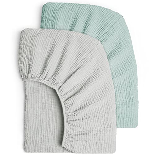 Image of Lulu moon Muslin Crib Sheets - Fitted Crib Mattress Sheets for Boys and Girl - 28"x 52", 2 Pack (Gentle Gray & Sage)