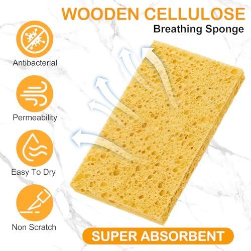 Image of Zhengmy 200 Pieces Sponges Bulk Sponges Kitchen Compressed Sponge Natural Dish Sponge Compressed Wood Pulp Cleaning Without Scratching for Kitchen Bathroom, 3.9 x 2.4 x 0.12 Inch (Yellow)