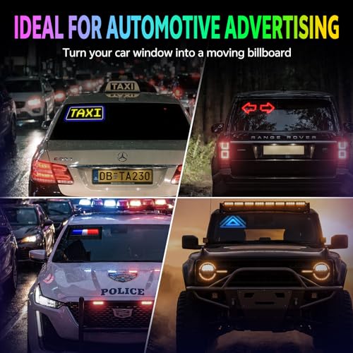 Image of KJOY Full Color Dual Row LED Light Sign for Car, 10.6''x4.7'' Scrolling LED Car Signs Flexible 5V /2A Bluetooth APP Custom Text Pattern Animation Programmable Display for Store Car Bar Hotel