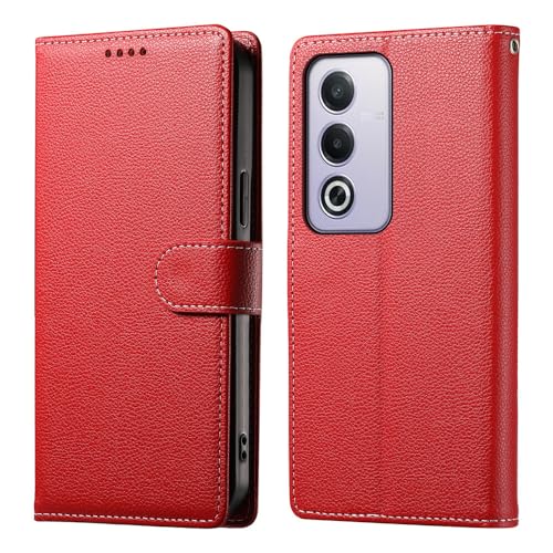 Étui pour Oppo Reno 12 5G rouge en cuir véritable aspect haut de gamme