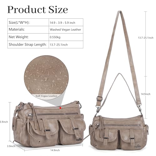 Image of Angel Kiss Hobo Purses for Women Crossbody Shoulder Bag Ladies Multi Pocket Handbags with Adjustable Shoulder Strap | Soft Vegan Leather