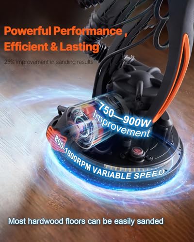 Image of VEVOR Wall Smoother, 900W Electric Tool with 12 Sanding Discs, 800 to 1800 RPM Speed, 3 Vacuum Hoses, Collapsible for Ceiling Use, Dual LED Lights, Telescoping Handle, and Built-in Dust Collector