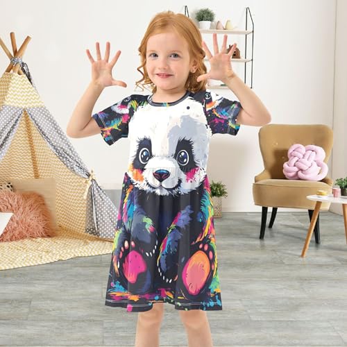 Cute Panda Tie Dye Black Toddler Girls Dresses 2t Summer Clothes Kids Western Dress Little Girl4