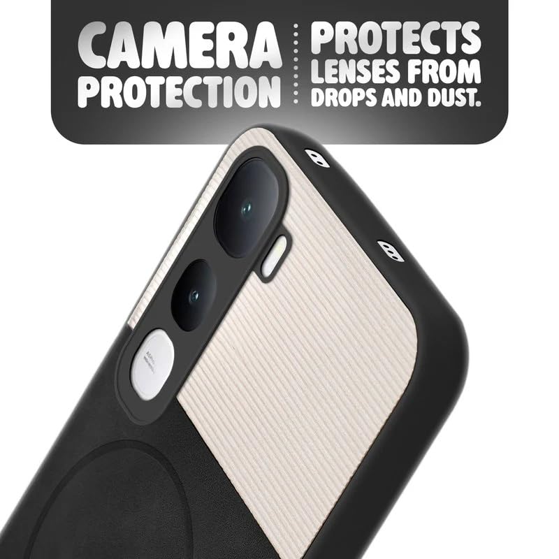 Image of Bintage case Dual-Leather Macc-Safe Design Phone Case| Soft Touch Finish | Full Camera Protectection Back Cover Compatible for Vivo V2506 / Vivo Y400 5G - White & Black