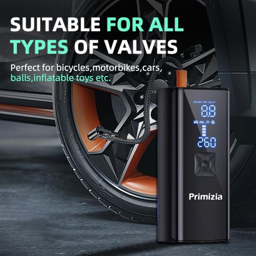 Primizia Draagbare luchtcompressor, draadloze autobandenpomp 150 psi, draagbare elektrische pomp autocompressor met ledlicht, opladen fietspomp voor motorfiets, auto, fiets - Afbeelding 3