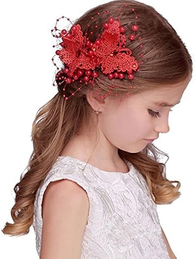 Amazon クローバージー 髪飾り 発表会 ヘアアクセサリー ガール ジュニア 発表会 結婚式 入学式 卒業式 蝶々ヘアクリップ 赤 ステンレス バレッタ クリップ 通販
