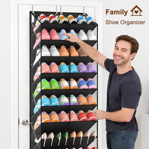 20-30 Pairs Over the Door Shoe Organizer, Clear Pockets Hanging Shoe Storage for Closet, 10-Tier Door Shoes Rack, Handing Shoes Holder Fit All the Family's Sneakers, Boots, Heels, Black - Image 5