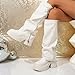Black Wide Calf Foldover Boots for Women:Fashion Winter Warm Knee High Booties Fall Y2k Festival Concert Punk Footwear(White,Size6.5)