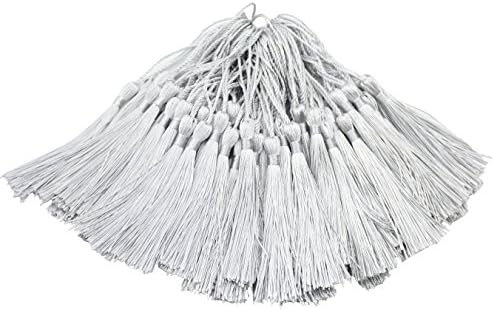 100pcs 13cm/5 Inch Silky Floss bookmark Tassels with 2-Inch Cord Loop and Small Chinese Knot for Jewelry Making, Souvenir, Bookmarks, DIY Craft Accessory (Silver)