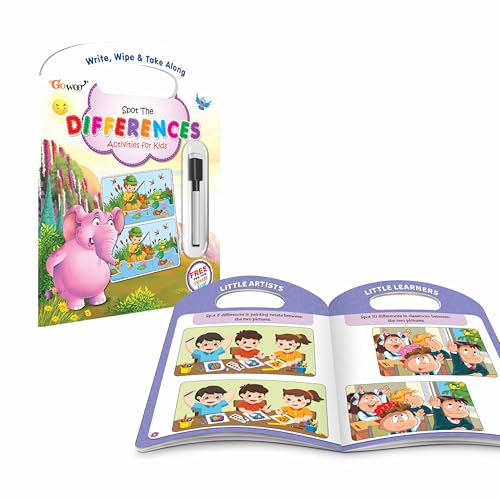 Image of Write, Wipe & Take Along Spot the Difference With Pen :- reusable pen activity spotting book, spot the difference activity book for kindergarten, preschool spotting challenge activity book for kids