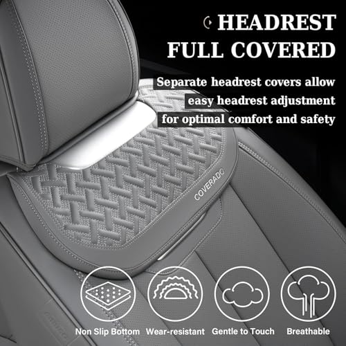 Image of Coverado Car Seat Covers Front Seats, Luxury Nappa Leather Waterproof Seat Covers for Cars, Universal Front Seat Covers, Driver Seat Protector Automotive Interior Accessories Fit for Most Cars,(Gray)