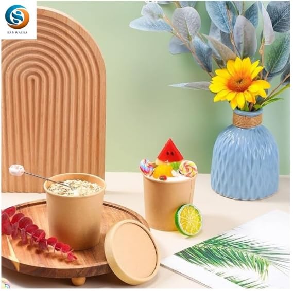 Image of [500 ml, 25 Count, Brown Disposable Kraft Paper Container with Lid | Eco-Friendly Bowl /Tub for Picnic, Travel, Food Truck | Ideal for Both Hot & Cold Food