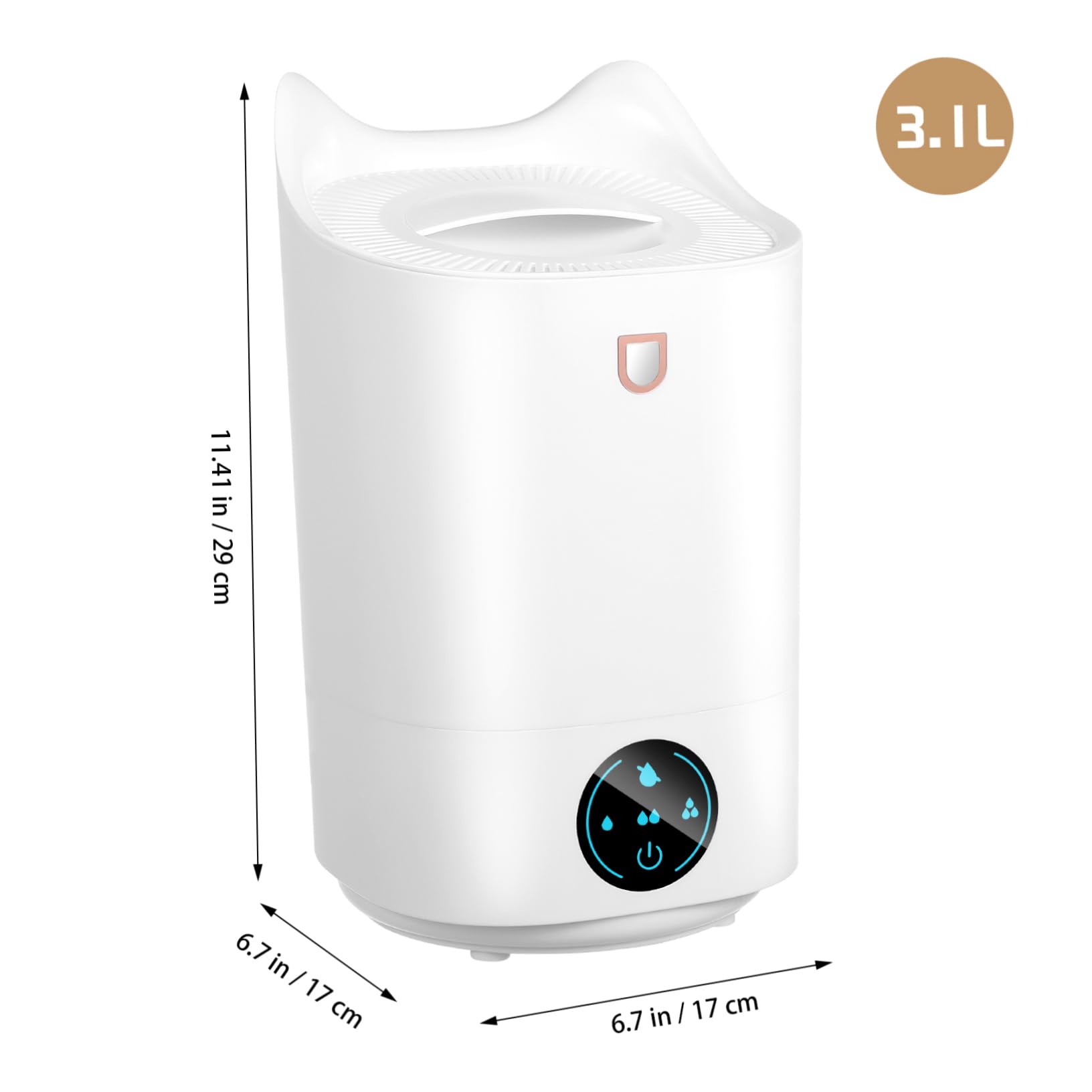 Umidificatore 3, 1l in Plastica Bianco per Camera e Ufficio | Funzionamento Silenzioso, Pannello Touch Intuitivo, Design Minimale Elegante