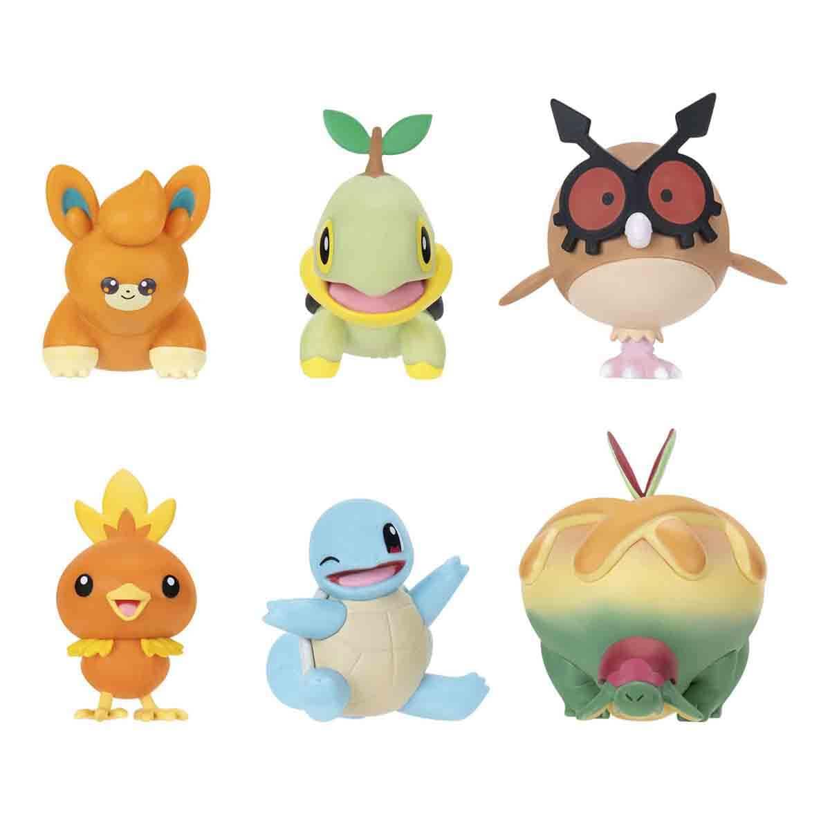 Pokémon Battle Figure 6 Pack - 5cm Figures Pawnii, Turtwig, Hoothoot, Torchic, Appletun, Squirtle - Official playset for Children 4+ Years