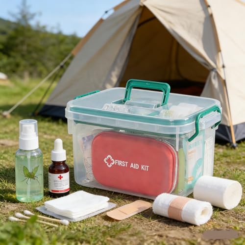 Image of Medicine Storage Box Cabinet, Empty First Aid Kit Portable Medical Supply Organizer with Handle for Home, Multipurpose Medicine Organizer Box