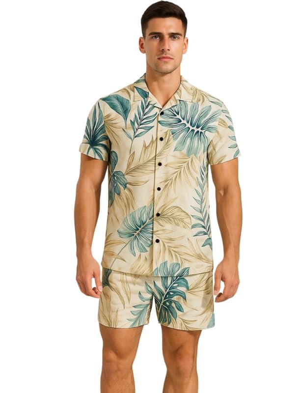 Men’s Printed Co-Ord Set | Plus Size Casual Shirt & Shorts Set | Nightwear Pajama Suit, Loungewear, Beachwear & Vacation Outfit Design No Shirt-Short Set6-Parent