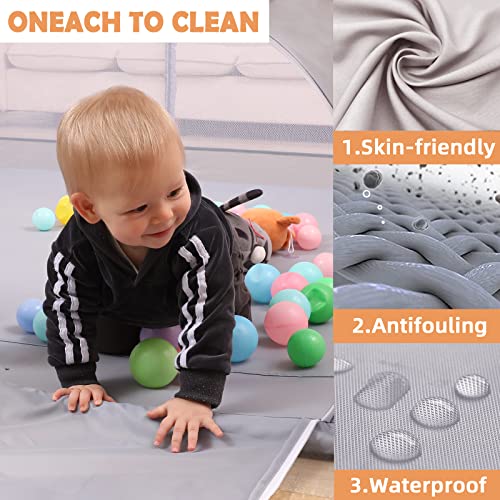 Baby Playpen Palopalo Play Pen For Babies And Toddlers 71”X59” Extra Large Playard Activity Center Soft Mesh Baby Fence Ball Pits Infants Sturdy Safety Area All Wrapped Cushion & Anti-Slip Base, Gray #TOP7