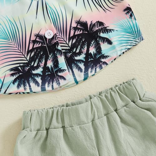 Image of Thorn Tree Toddler Boy Summer Clothes Button Down Shirt & Shorts 2Pcs Tree Printed Casual Beach Outfits