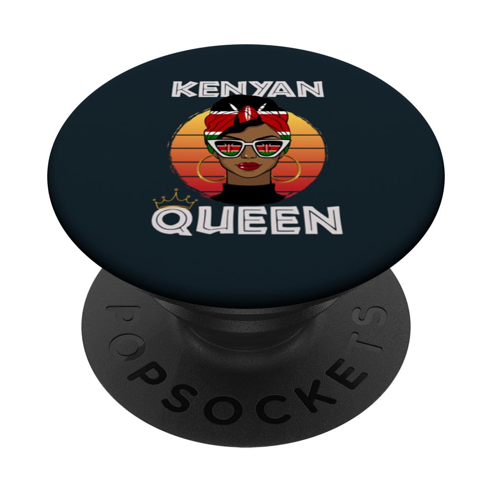 Kenyan Queen African Queen Kenya Flag Kenyan Women Girls PopSockets Swappable PopGrip, Black