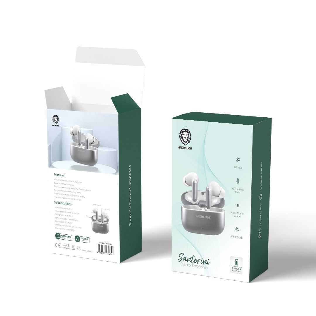 Green LionSantorini Stereo Earphones - Silver