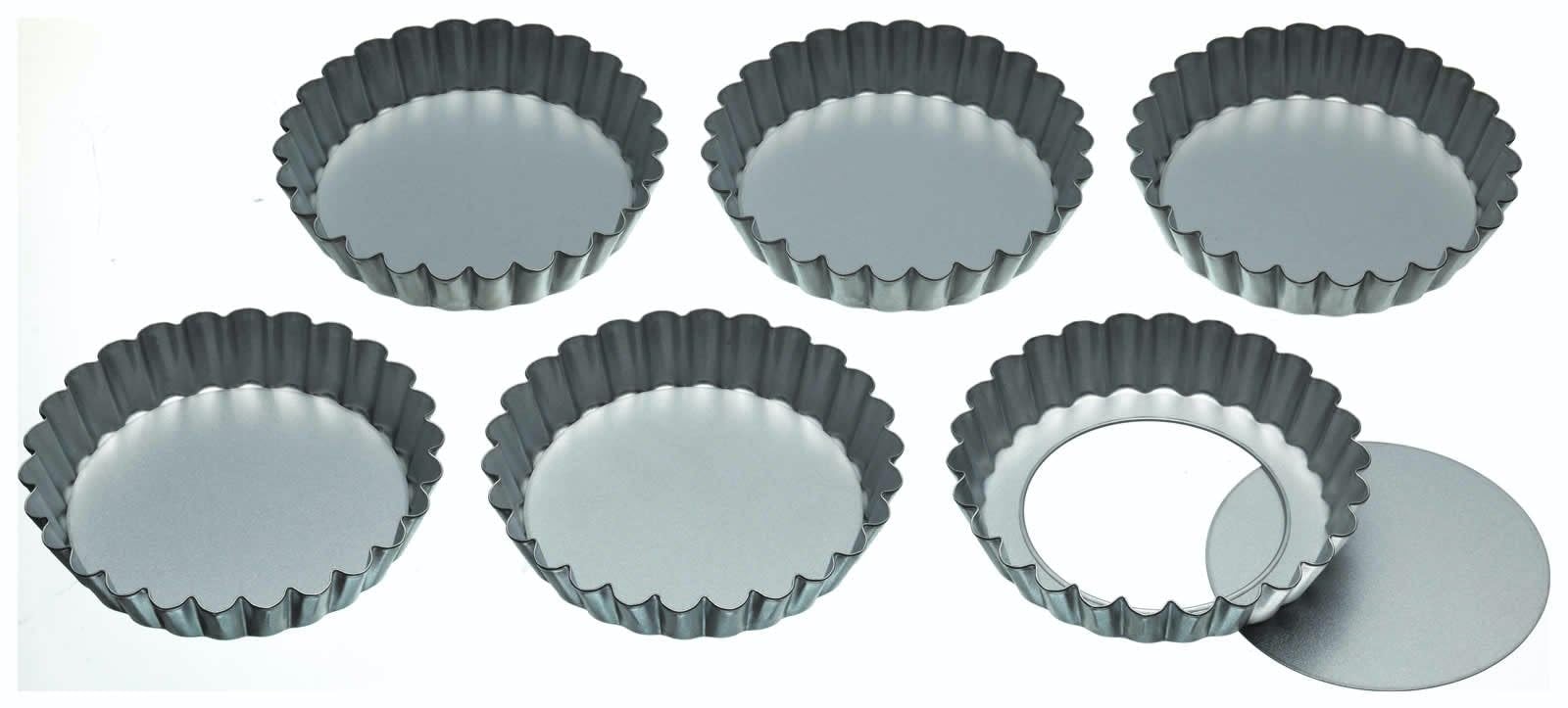Mini Tart Tin with Loose Bottom, Stainless Steel Tart Tins, Freezer Safe, 1cm (4'') Set of 6, Silver