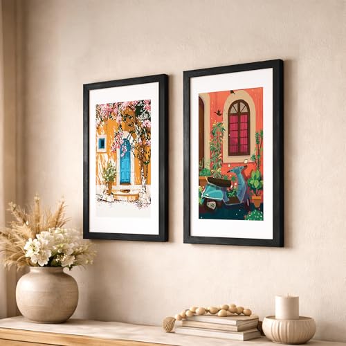 Image of NoWorries Pop Art Wall Decor Paintings with Synthetic Wood Frames | Minimalist Multicolor Framed Posters for Living Room, Bedroom & Cafe Decoration | Laminated 300 GSM Prints, Set of 2