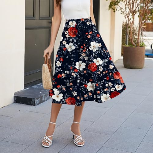 Skirts for Women Beach Vacation Casual Summer Fake Drawstring Floral Pleated A Line Boho Cute Tiered Skirts4