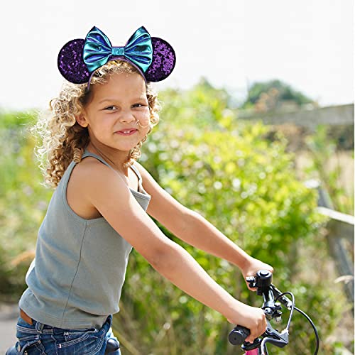 Image of FANYITY Mouse Ears, Sequin Mouse Ears Headband for Girls Women Halloween Birthday Party (Purple)