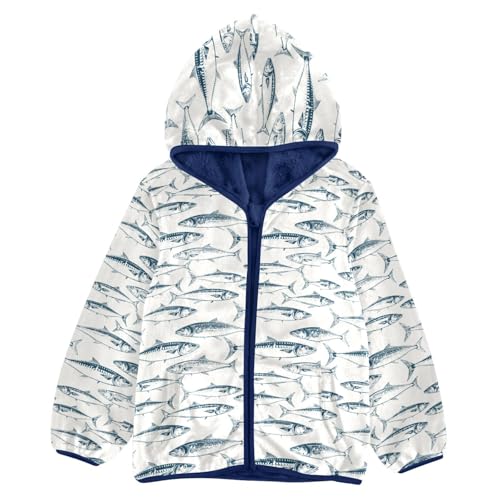 Mackerel Fishes Girls Fleece Jacket Girls Fall Jacket Girls Zip Up Hoodie Girls Sherpa Jacket 2-10T