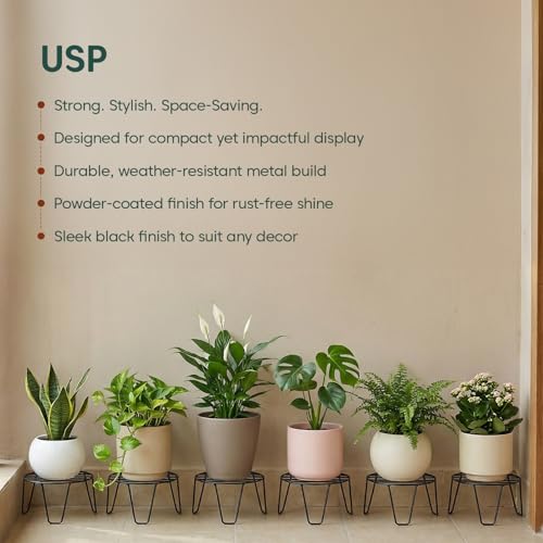 Image of KYARI Round Metal Plant Stand Pack of 5 | Heavy Duty Rust Proof Flower Pot Stand for Indoor & Outdoor Plants | Strong Welded Metal Pot Holder for Balcony, Living Room, Garden & Patio