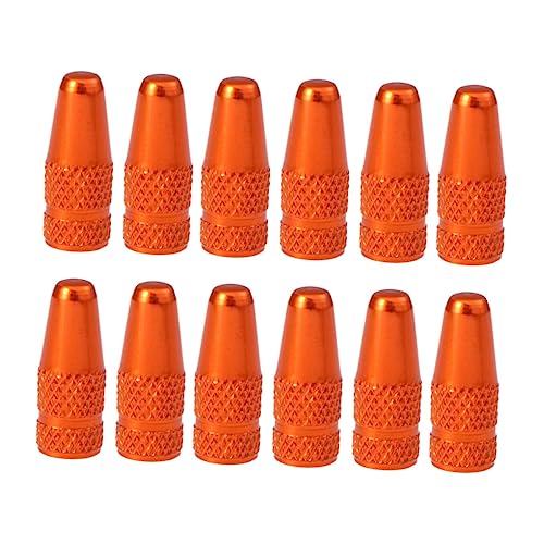 Tapas de válvula para bicicleta POPETPOP, 12 unidades, tapa de aluminio para válvula francesa, color naranja, cubierta contra polvo y humedad miniatura 1