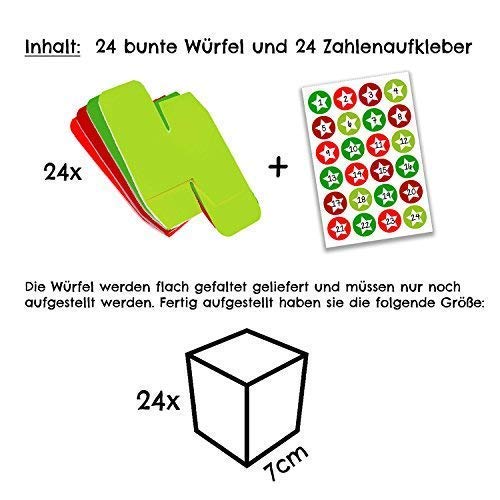 24 Adventskalender Kisten Zum Selbstbefüllen | 7x7x7cm Bunte Schachteln | Mit Zahlenaufklebern