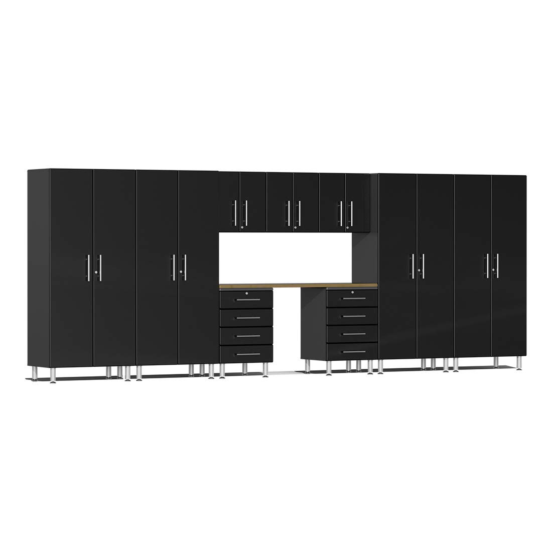 Ulti-MATE UG22102B 10-Piece Garage Cabinet Kit with Bamboo Worktop in Midnight Black Metallic