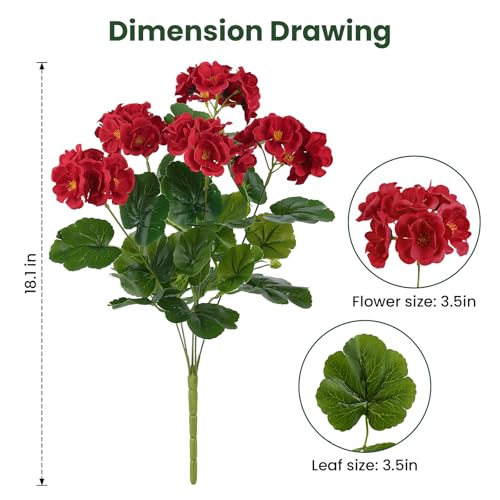 Alupssuc 6 Bundles Artificial Flowers for Outdoors Decoration Silk Geranium, UV Resistant Artificial Outdoor Fake Plants, Faux Flowers for Home Kitchen Table Indoor Outside Spring  image 2