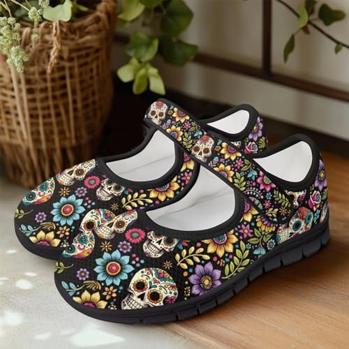 Binienty Mary Jane Shoes for Women Gothic Skull Flat Shoes Stylish Ballet Flats Youth Dressy Comfortable Daily Footwear3