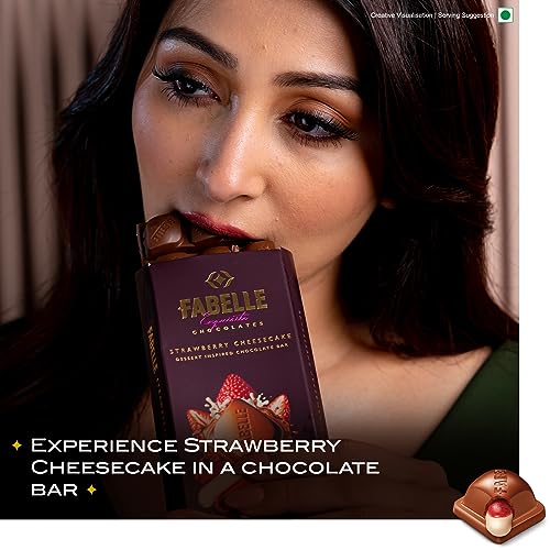 Image of Fabelle Strawberry Cheesecake - Chocolate Pack of 6, Large Luxury Chocolate Bars Centre-Filled Milk Chocolate Bar with Strawberry and Cheese Mousse, Premium Packaged Chocolate Box, 2 x 131g