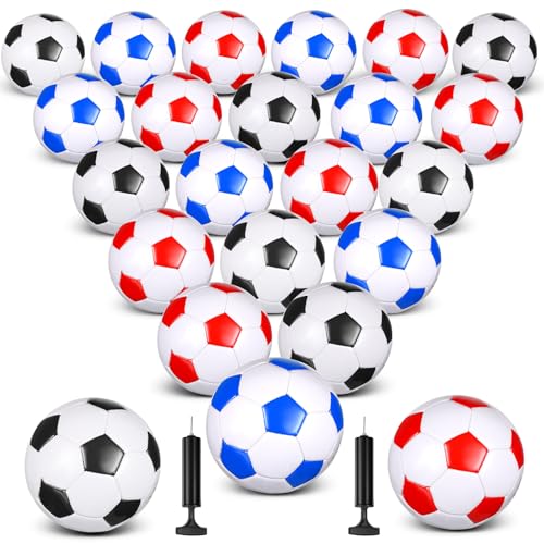 Jenaai 24 Pcs Soccer Ball Bulk with Pump, Red, Black, Blue, Size 3, PVC Material, Indoor/Outdoor Use