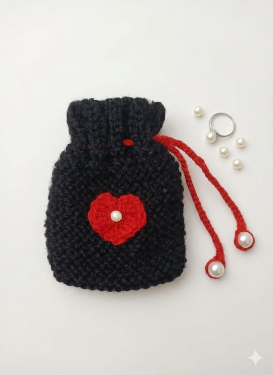 Haute Crafts Made by Mom Handmade Crochet Pouch with Flower Design, Crocheted Earphone Pouch, Small Things & Multi Purpose, (Black)-picture-53