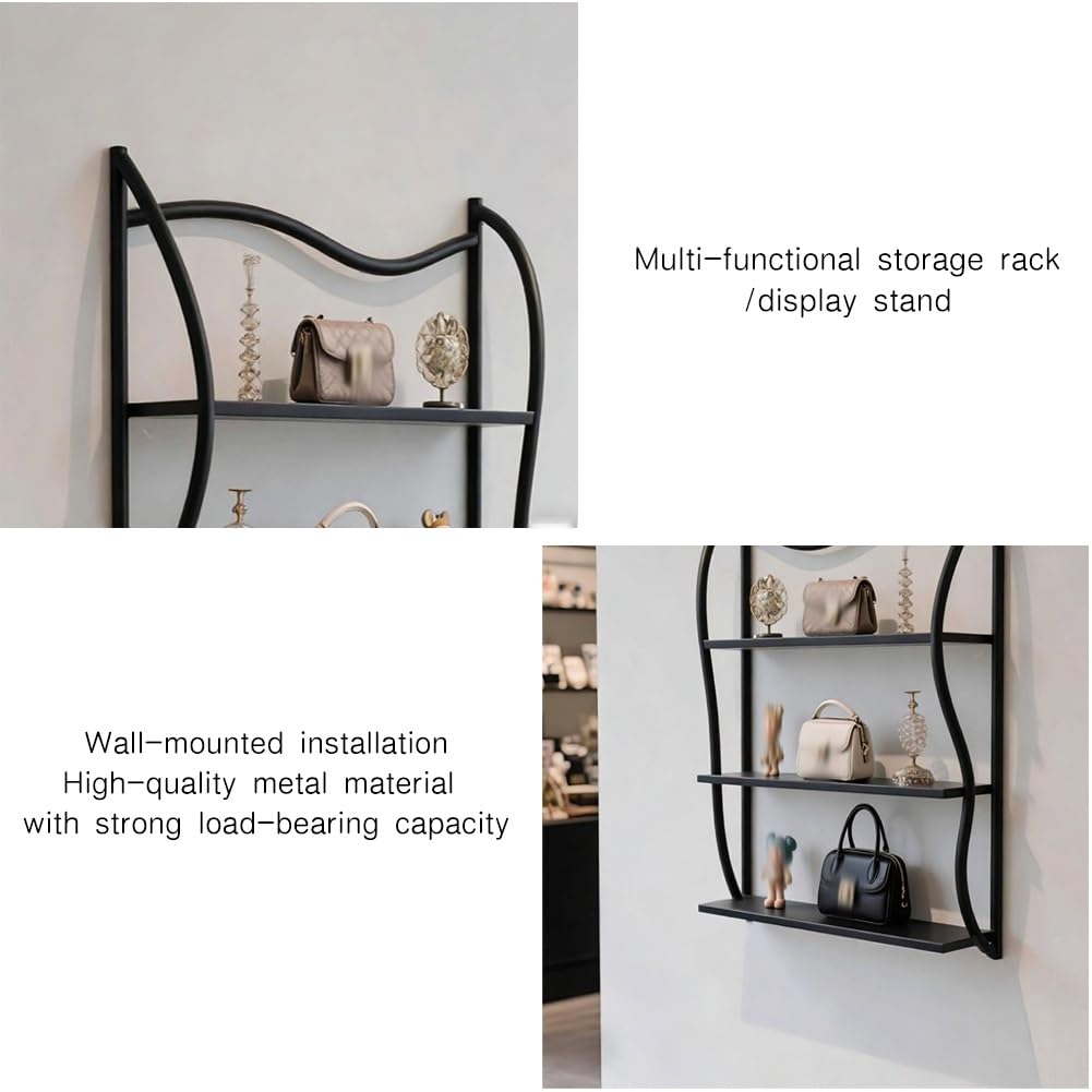 LXHELIVERY Mensola A Parete Nera A Più Livelli - Organizer Per Borse Da Boutique, Espositore Per Scarpe E Per Negozi Centri Commerciali, Per Merce(80X20X100 CM)
