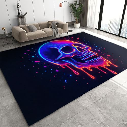 HYGIUID Tapis de salon motif tête de mort fluo, 120 x 170 cm, tapis de chevet pop horreur pour chambre à coucher, tapis de sol antidérapant lavable pour...
