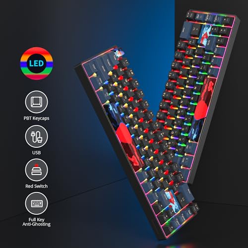 Image of 60 Percent Gaming Keyboard 68 Keys Mechanical Keyboard Rainbow Backlit Compact Wired Keyboard with Red Switch for Windows PS4 /5 Xbox(68 Blue)