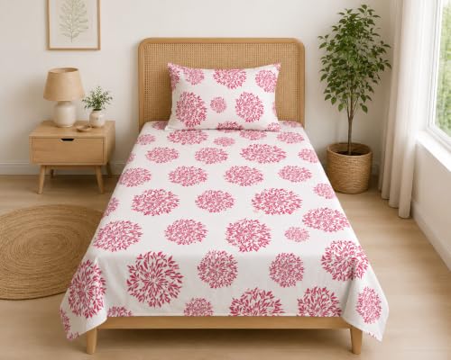 Image of DECORUM Glace Cotton Single Bedsheet with 1 Pillow Cover | Soft, Durable, Lightweight & Skin-Friendly Fabric| Suitable for Single /Diwan Bed Size