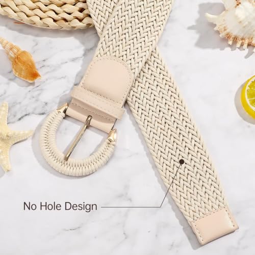 Image of SANSTHS Women Wide Woven Belt for Dresses Fashion Rattan Braided Waist Belt Straw Raffia Boho Belt for Jeans