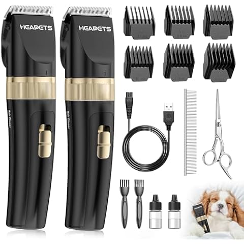 HEAPETS Dog Clippers for Grooming, 2 Pack Pet Hair Trimmers with 2 Speed Grooming Mode, Rechargeable, Cordless, Electric Quiet, Suitable for Dogs Cats (Black) Cover