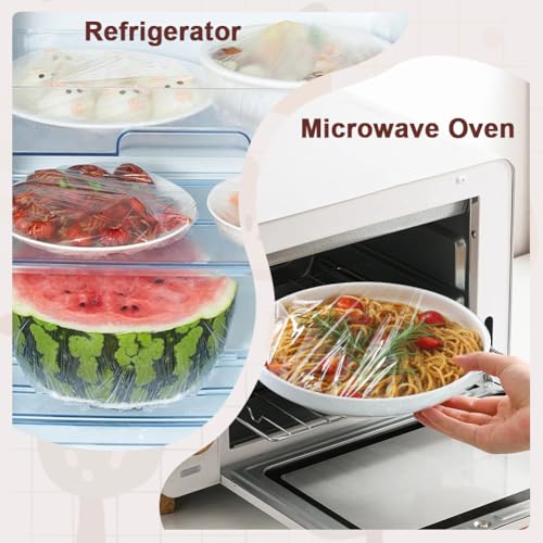 AMFUN 200 Pcs Fresh Keeping Bags, Reusable Elastic Food Storage Covers, Stretch Plastic Wrap Bowl Covers Preservation Bags, Elastic Storage Cover for Fruit Preservation and Food Storage