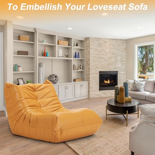 Image of Hobestluk Giant Bean Bag Chair Lazy Floor Sofa, Memory Foam Fireside Sofa for Adults, Big Beanbag Faux Leather Armless Chair for Living Room Bedroom Dorm Office (Yellow, Single)