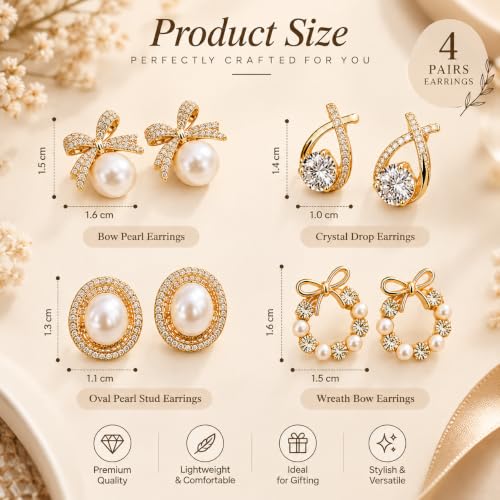 Generic Korean Style Fashion Earrings Set for Women, 4 Pairs, White - Image 4